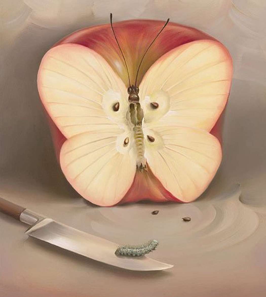 jabolko, nož gosenica