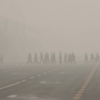 peking, smog, pešci