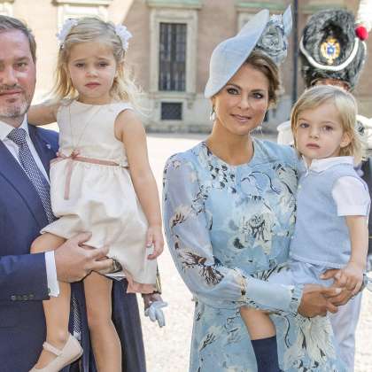 Princesa Madeleine z možem Chrisom in starejšima otrokoma, hčerjo Leonore in sinom Nicolasom.