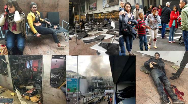 Ob vpitju v arabščini več kot 30 mrtvih v eksplozijah na letališču, metroju in kraljevem parku v Bruslju