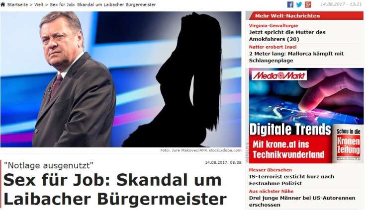 Največji avstrijski dnevnik o Jankovićevi seks aferi, slovenski tabloidi pa molčijo