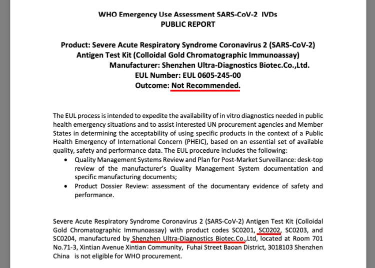 Hitri testi, ki jih na slovenskem trgu prodaja podjetje Majbert Pharm, so se znašli na "črnem" seznamu Svetovne zdravstvene organizacije (WHO).