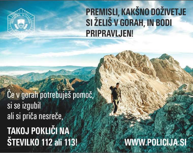 Policija z letaki v slovenščini in angleščini opozarja na varnost v gorah.1