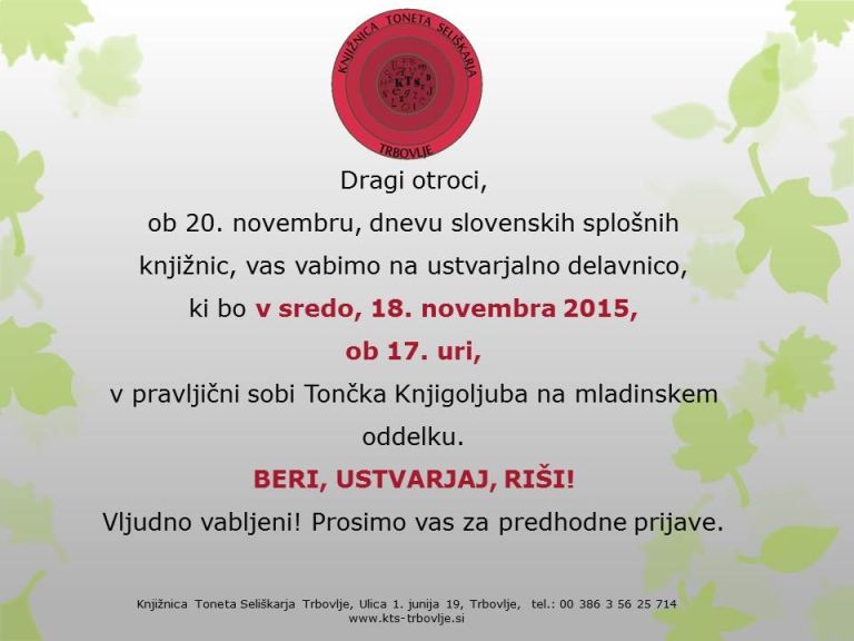 KTS Trbovlje, Ustvarjalna delavnica, Beri. ustvarjaj, riši, 18.11.2015.jpg