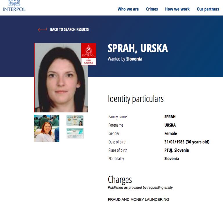 Interpol, tiralica, Urška Šprah