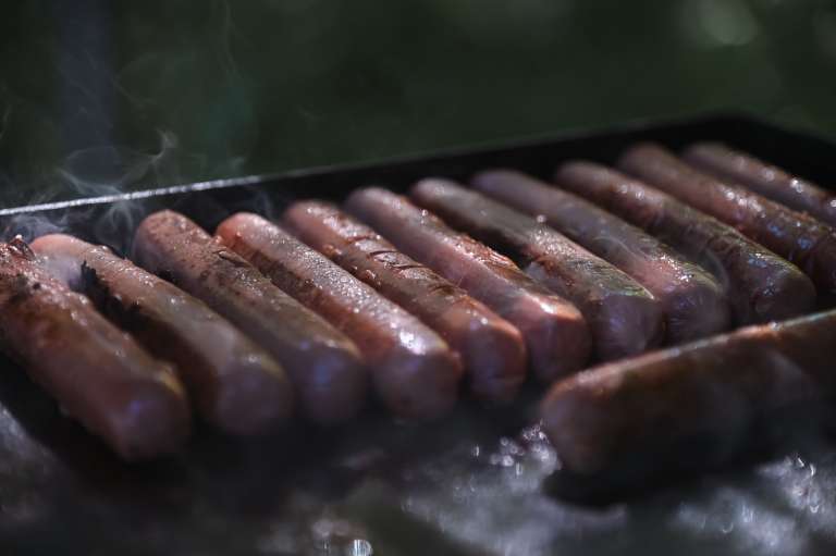 simbolična, hrana, lubenica, jajca, jajce-na-oko, žar, hrenovke, grill, sadje