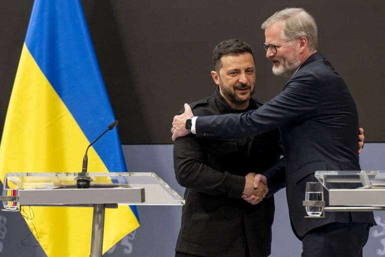 Češki premier Petr Fiala in ukrajinski predsednik Volodimir Zelenski