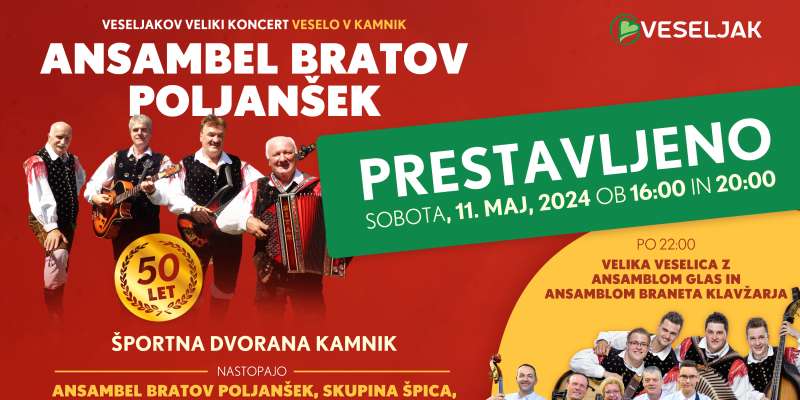 Koncerta ob 50 letnici Ansambla bratov Poljanšek prestavljena na maj