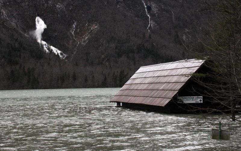 Slovenija, Bohinj, neurje, veter, dez, narava, zaliti objekt, podrto drevje
