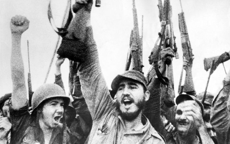 Fidel Castro with revolutionary comrades celebrating victory over Batista, 1959.jpg