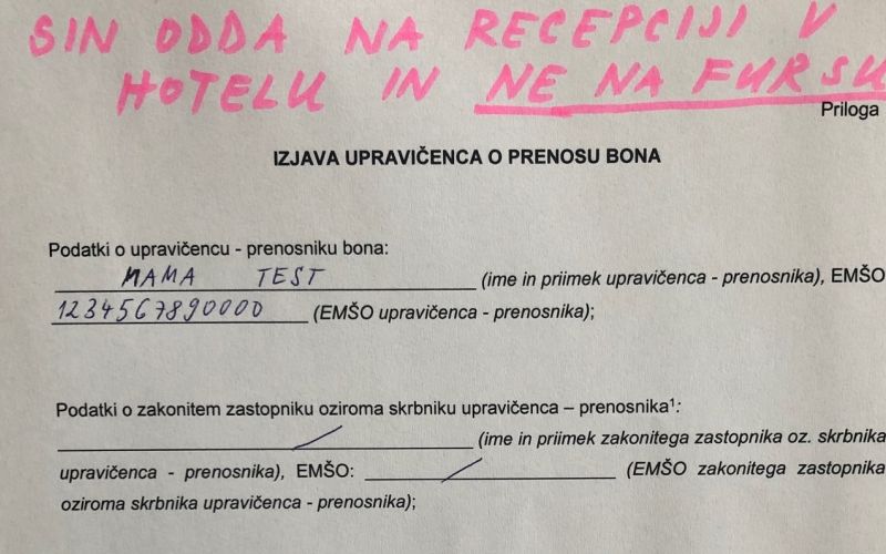 Izjava o prenosu bona, turistični bon