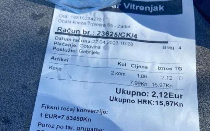 račun, kava, hrvaška