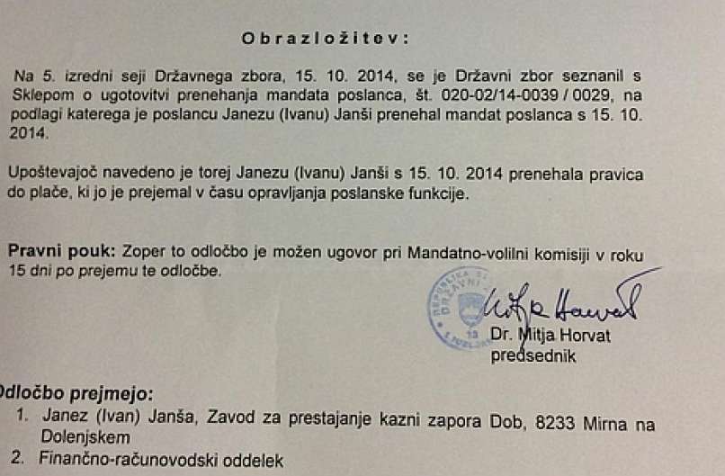 odločba, janša, plača