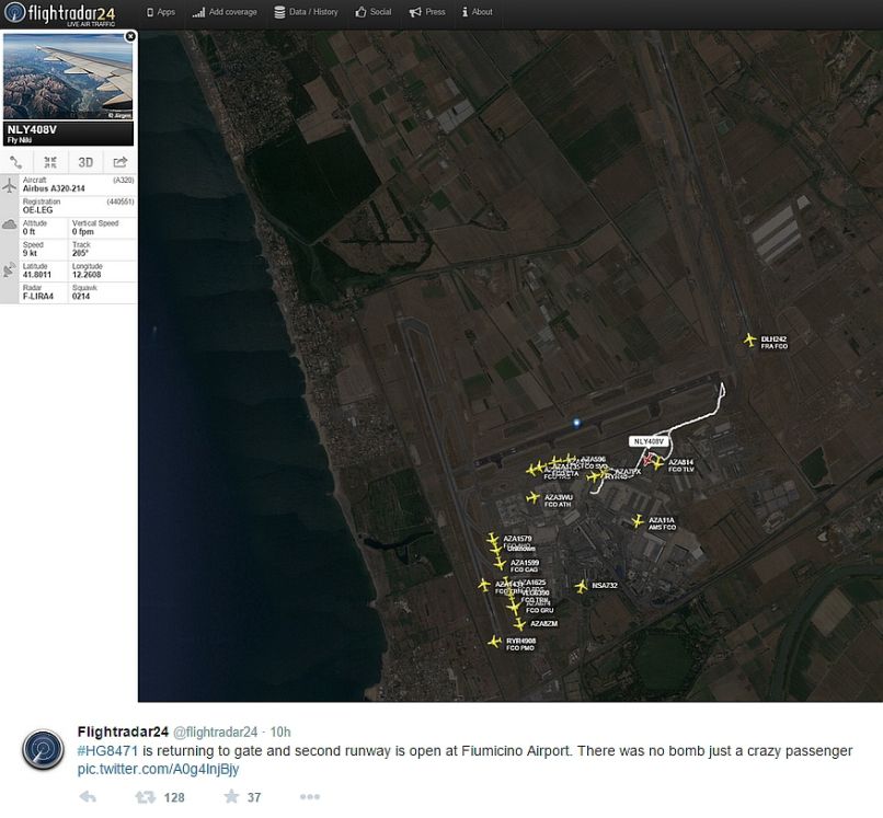 flightradar, fiumicino, bomba