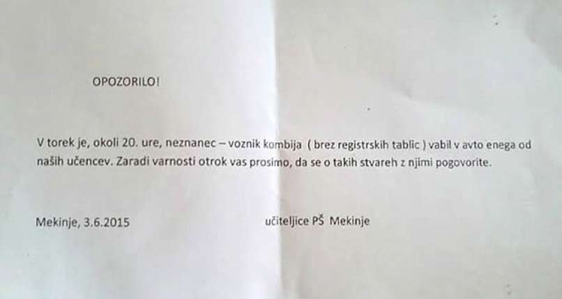 opozorilo učiteljic PŠ Mekinje