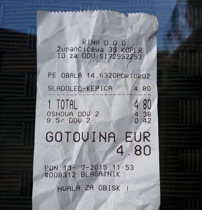 portorož, račun, sladoled