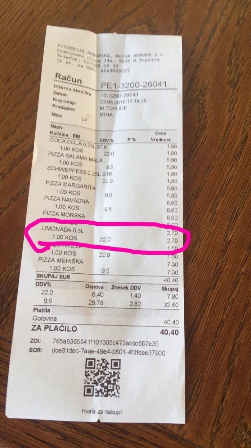 Račun, limonada