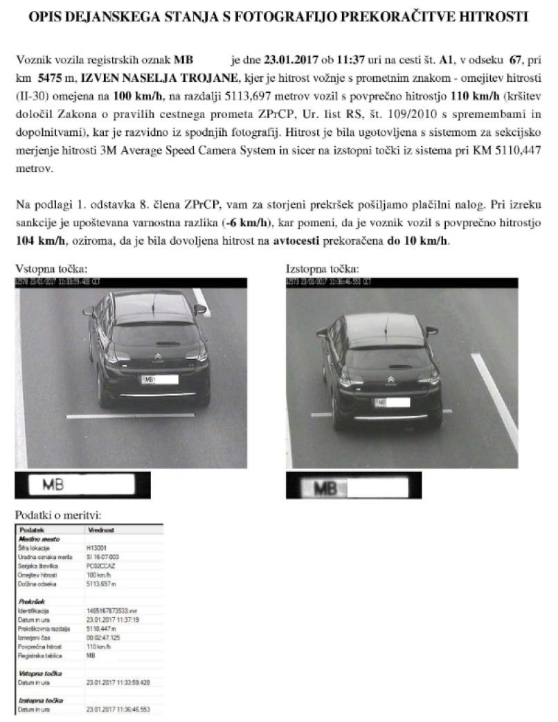 primer prekoračitve hitrosti