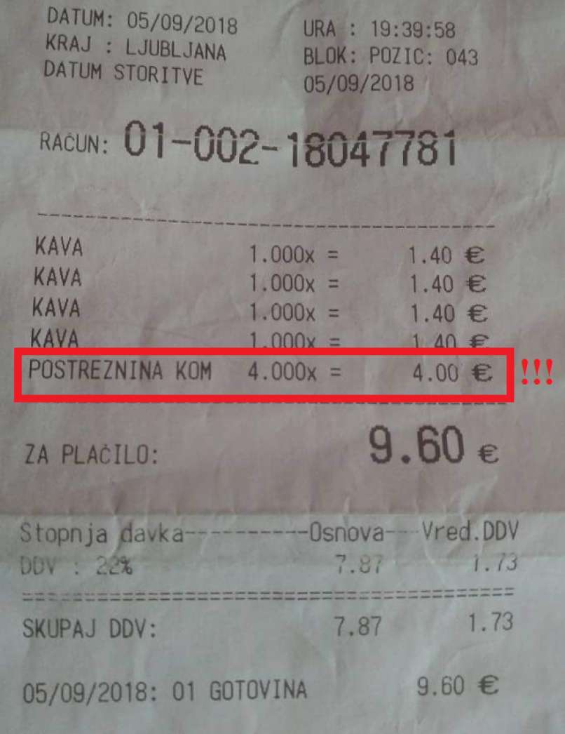 račun, lokal, bar, ljubljanski lokal