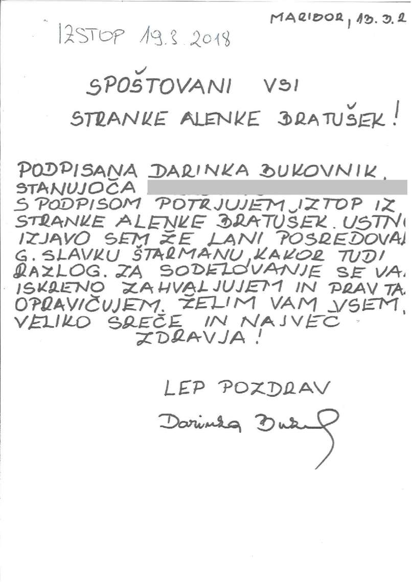 izstop darinka bukovnik, zbrisano