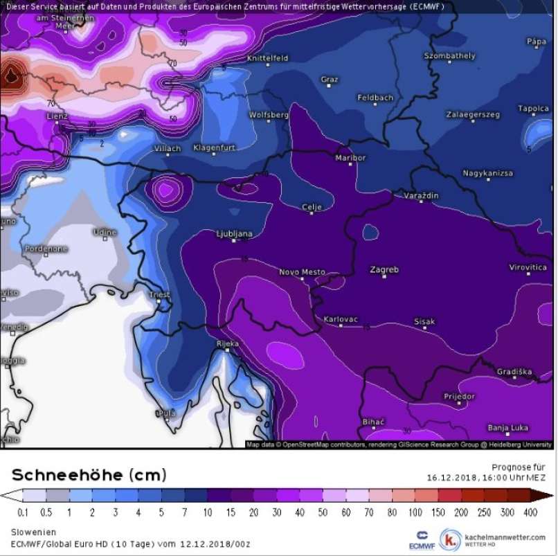 višina snežne odeje, predvidevanje
