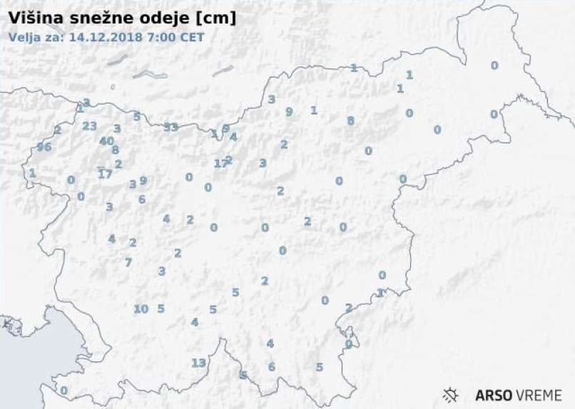 višina snežne odeje, 14.12.2018