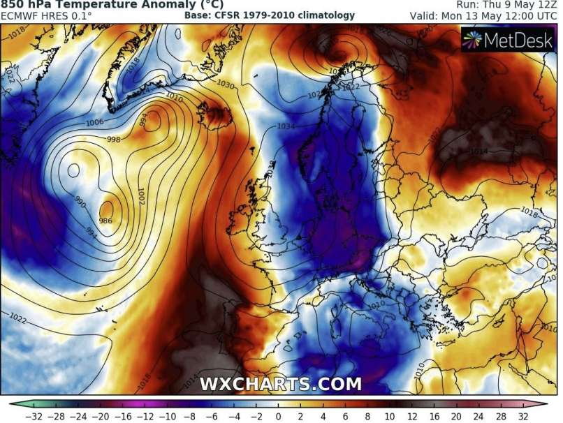 temperaturne anomalije, 13.5.2019