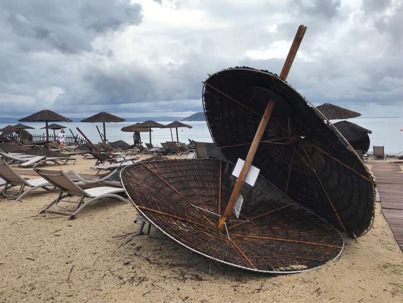 porto carras, halkidiki, neurje, naliv, toča