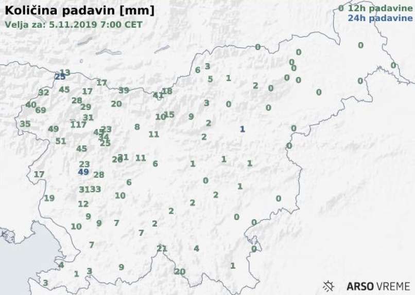 količina padavin 5.11.2019