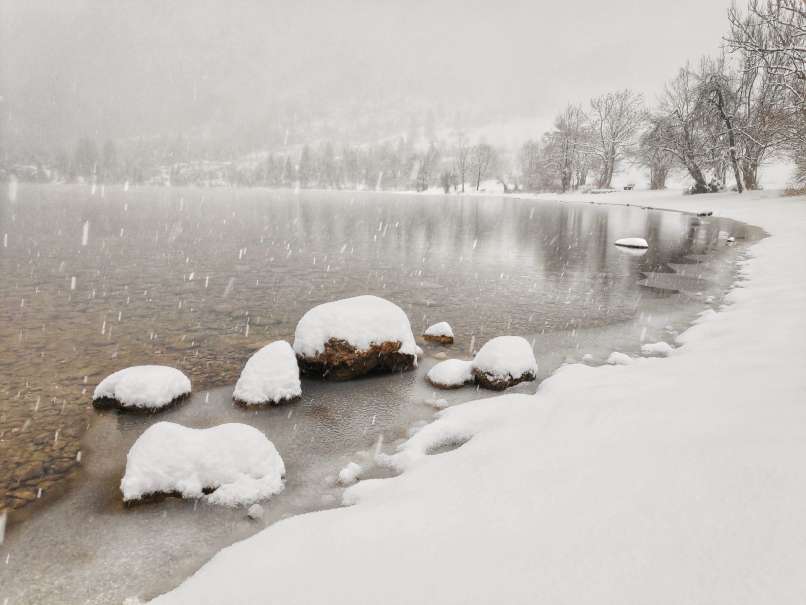 sneg, bohinjsko-jezero