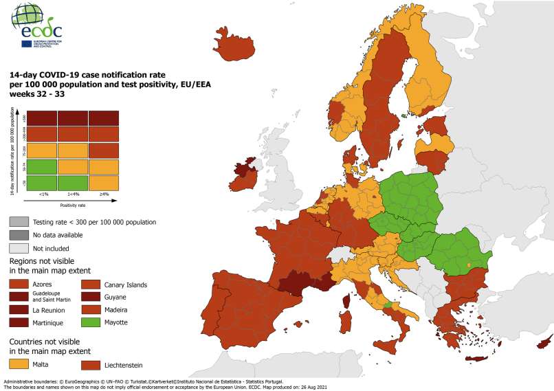 Današnji zemljevid ECDC