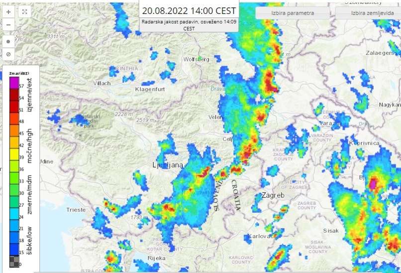 radarska slika, padavine, 20.8