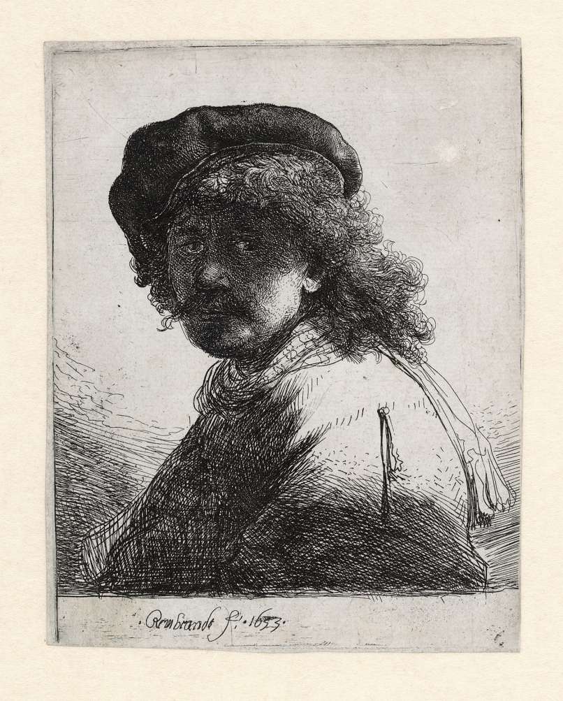 3 Rembrandt, Avtoportret s kapo in šalom, 1633, Muzej Rembrandtova hiša, Amsterdam