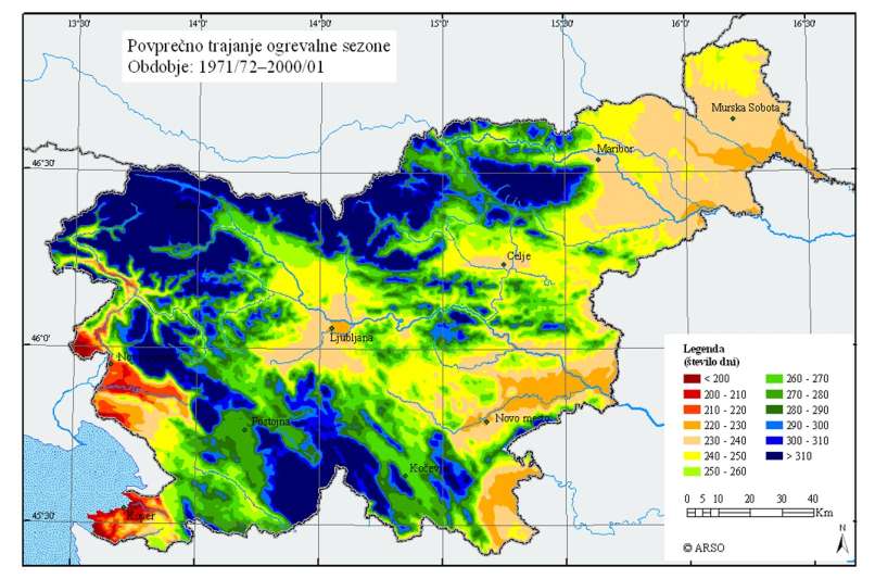 povprečno trajanje ogrevalne sezone