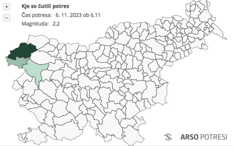 Jutranji potres v Bovcu