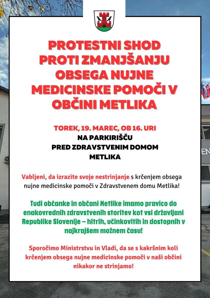 Protest proti zmanjšanju obsega nujne medicinske pomoči v občini Metlika