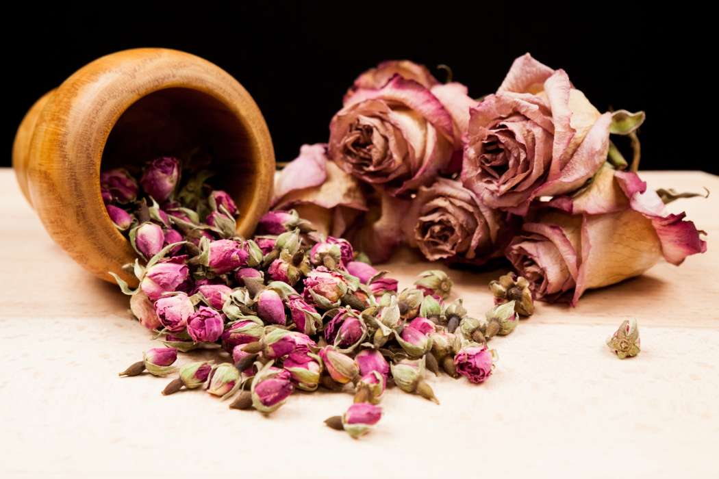 Posušeni listi vrtnice v lepi posodi očarajo tako s svojim videzom kot z vonjem.