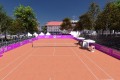 Fotomontaža teniškega igrišča s tribunami v parku Zvezda