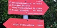 Prikaz različne tehnične zahtevnosti planinskih poti na usmerjevalnih tablah (foto Manca Ogrin)