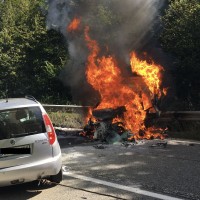 Poljane pri Mirni Peči, požar, čelno trčenje, huda prometna nesreča