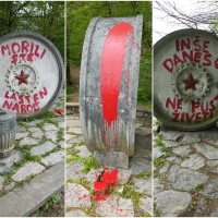 spomenik, rdeča barva, vandalizem, tacen