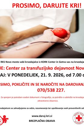 RK Center in Gotna vas vabita na krvodajalsko akcijo