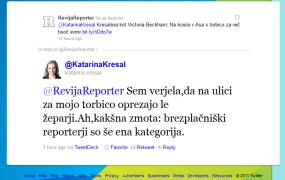 Kresalova na tviterju reporterje primerja z žeparji