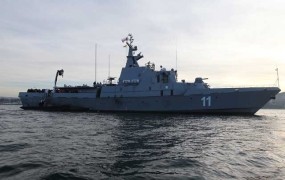 Slovenska vojaška mornarica zasidrana med razsutim tovorom in živino
