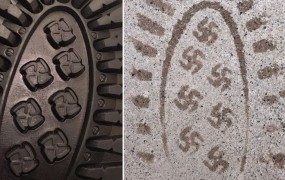 Blamaža: "Nacistični" škornji puščali odtise svastike