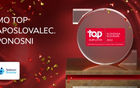 Telekom Slovenije je za odličnost kadrovskih praks, ki jih izvaja za svoje zaposlene, prejel certifikat Top Employer 2022