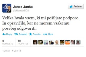 Janša na Twitterju: Velika hvala vsem, ki mi pošiljate podporo