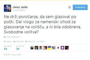 Janša prek Twitterja pojasnil, da ni glasoval po pošti 