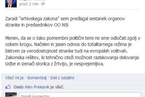 Peterle glede arhivov na Facebooku ostro proti vodstvu NSi