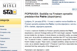 	Afera Patria na Finskem: Prepozno za popravek STA, prepozno!